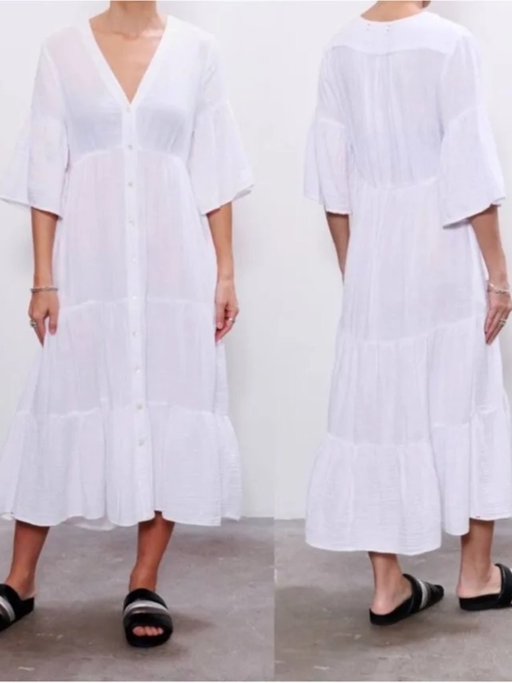 XiRENA White Kendall Cotton Gauze Tiered Maxi Dress XS